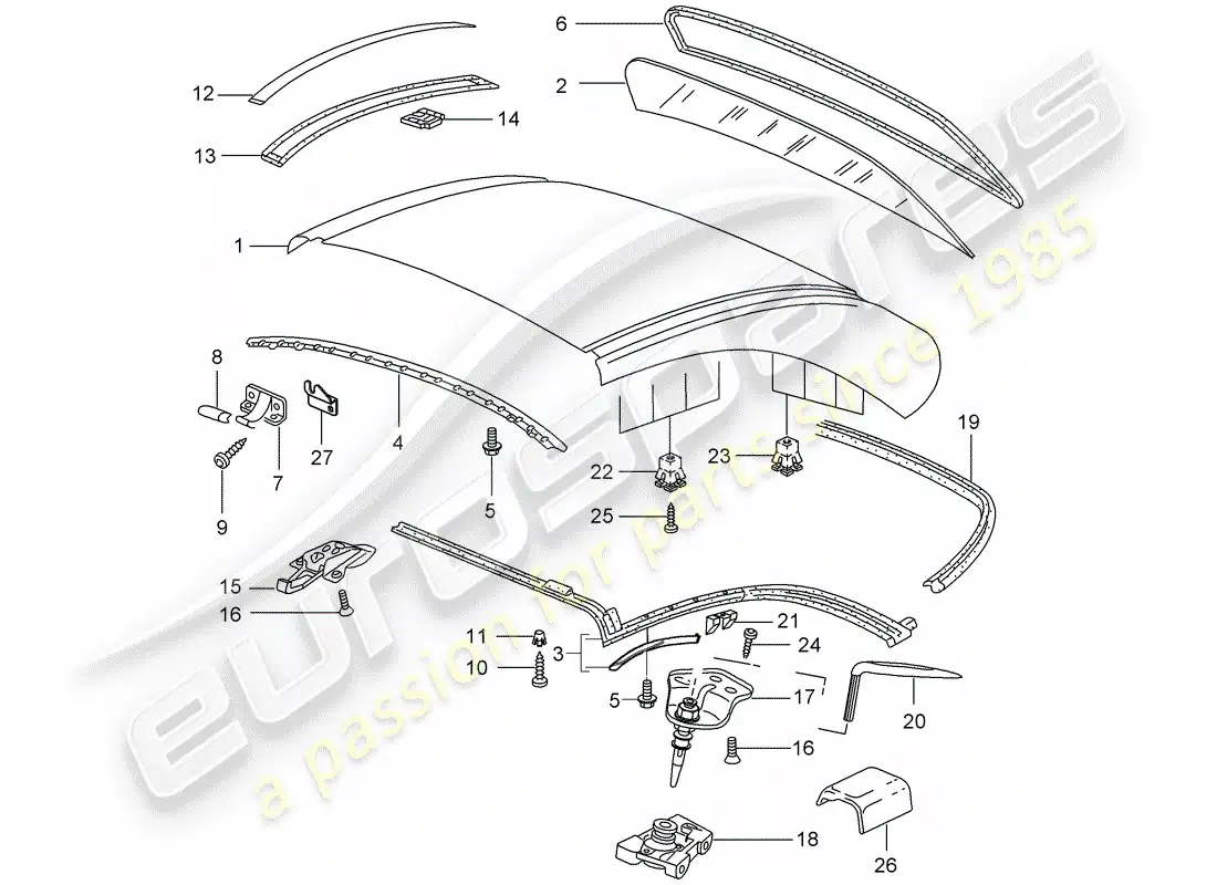 porsche 2005 (997-1) techo rígido diagrama de piezas