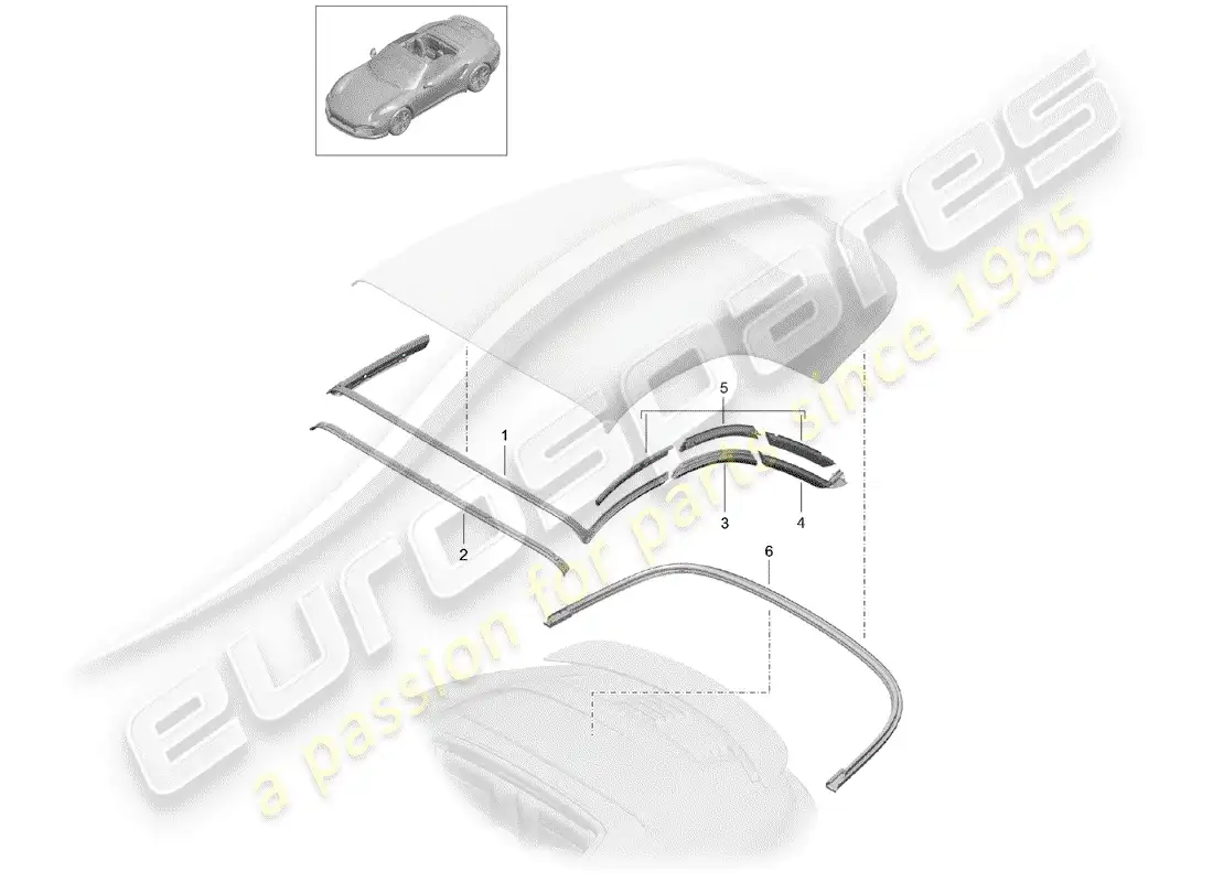 porsche 2016 (991-1 turbo) top convertible diagrama de piezas
