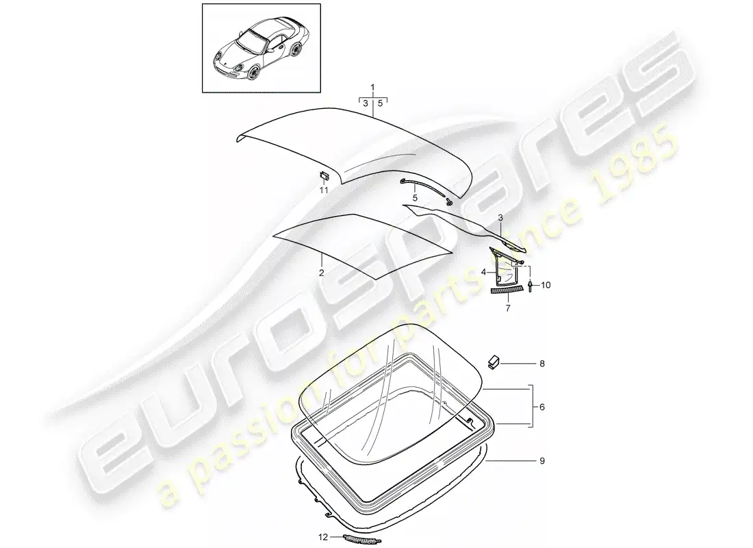 porsche 2011 (997-2) cubierta de capota convertible diagrama de piezas