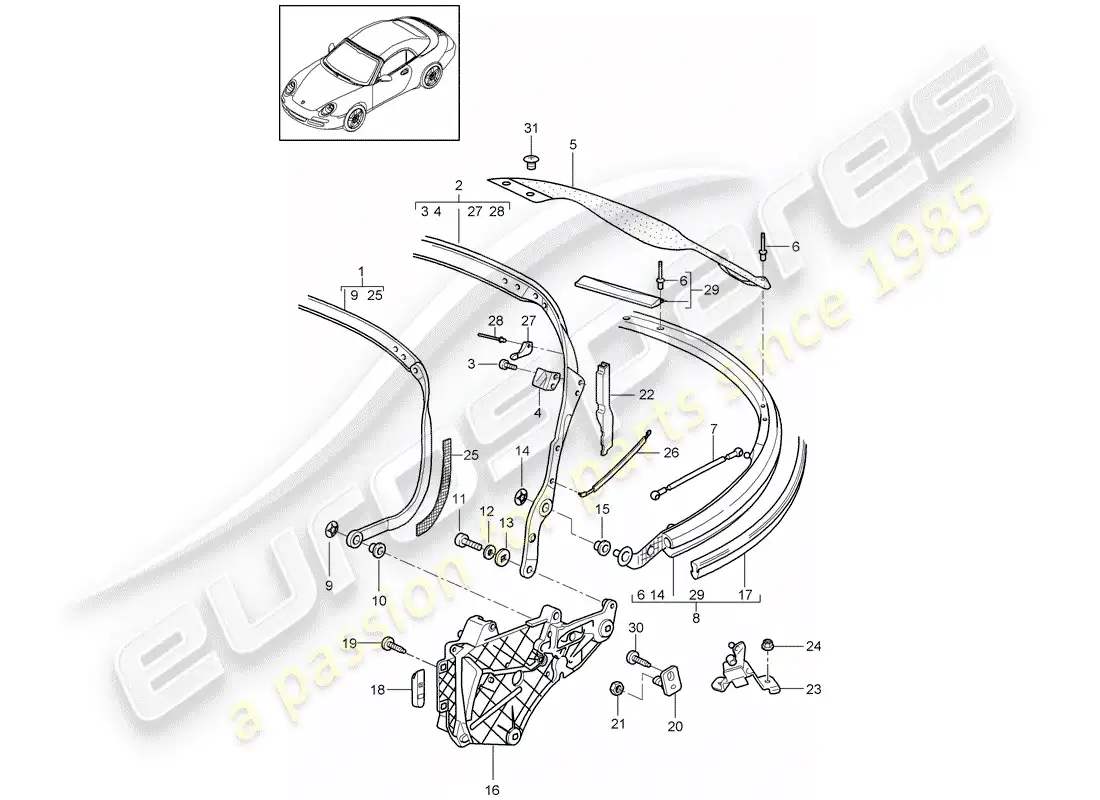 porsche 2011 (997-2) marco superior diagrama de piezas