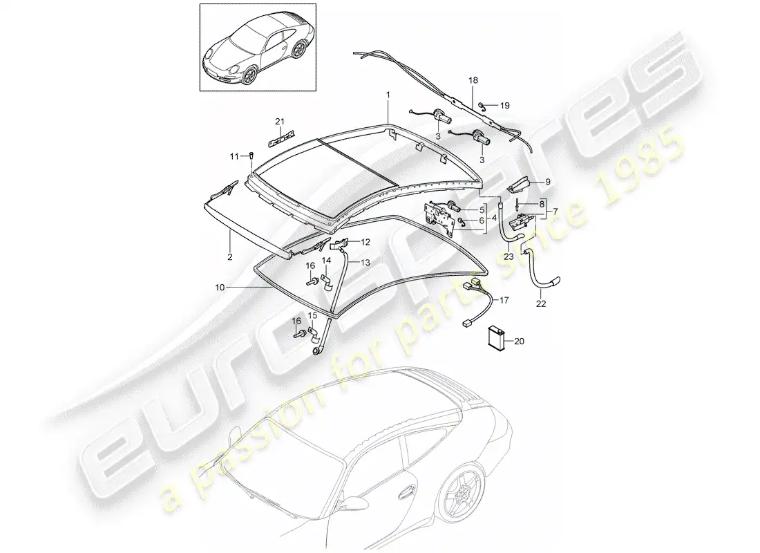 porsche 2011 (997-2) techo de cristal diagrama de piezas