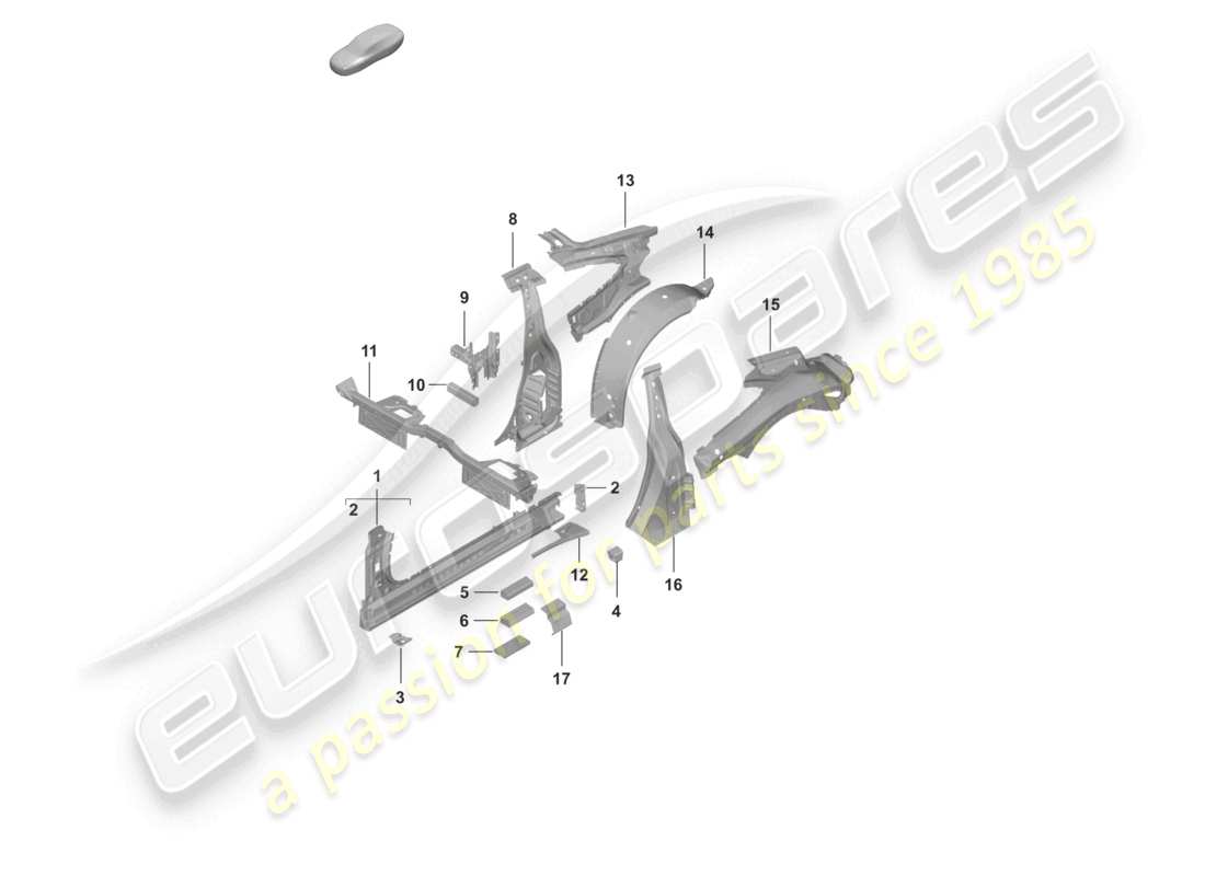 porsche 2024 (992-1) diagrama de la pieza del cupé de la parte lateral interior del umbral