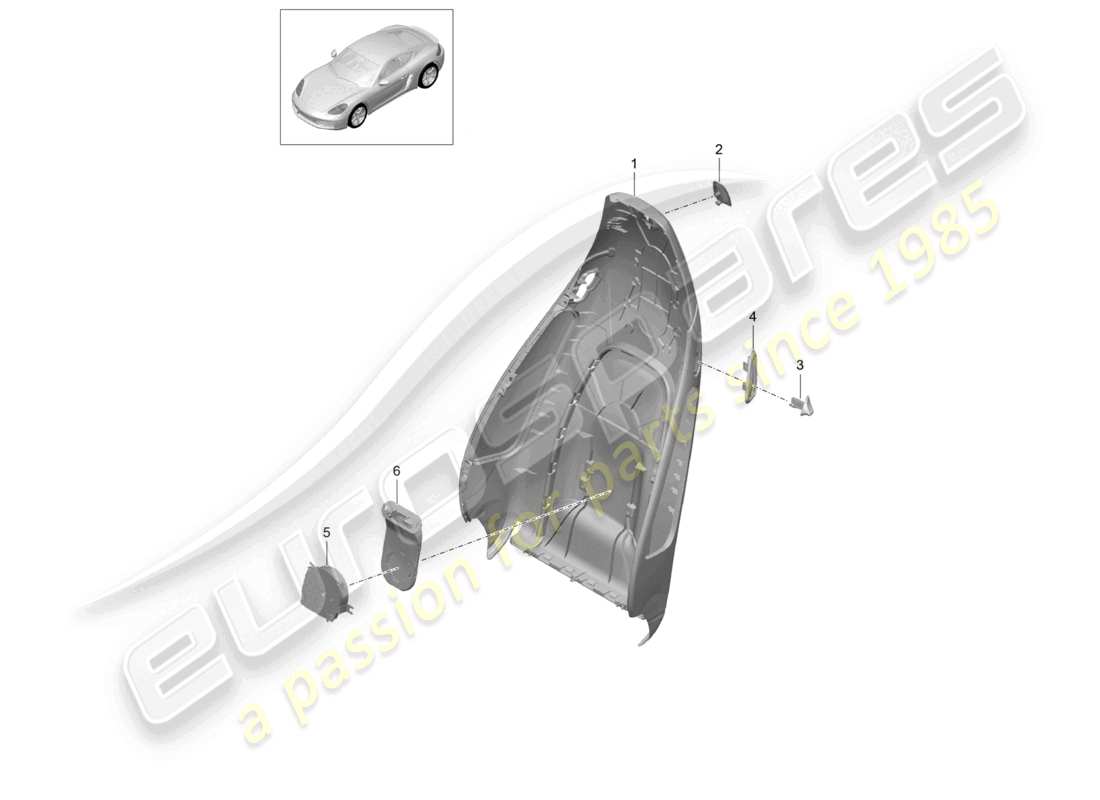 porsche 2024 (718 cayman) diagrama de piezas de accesorios del asiento deportivo con carcasa de respaldo