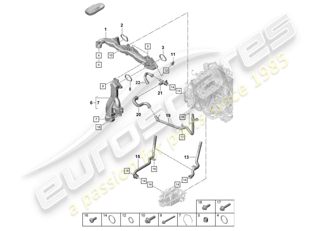 porsche 2021 (718 cayman gt4) diagrama de piezas del tubo de refrigerante del portador de conjunto