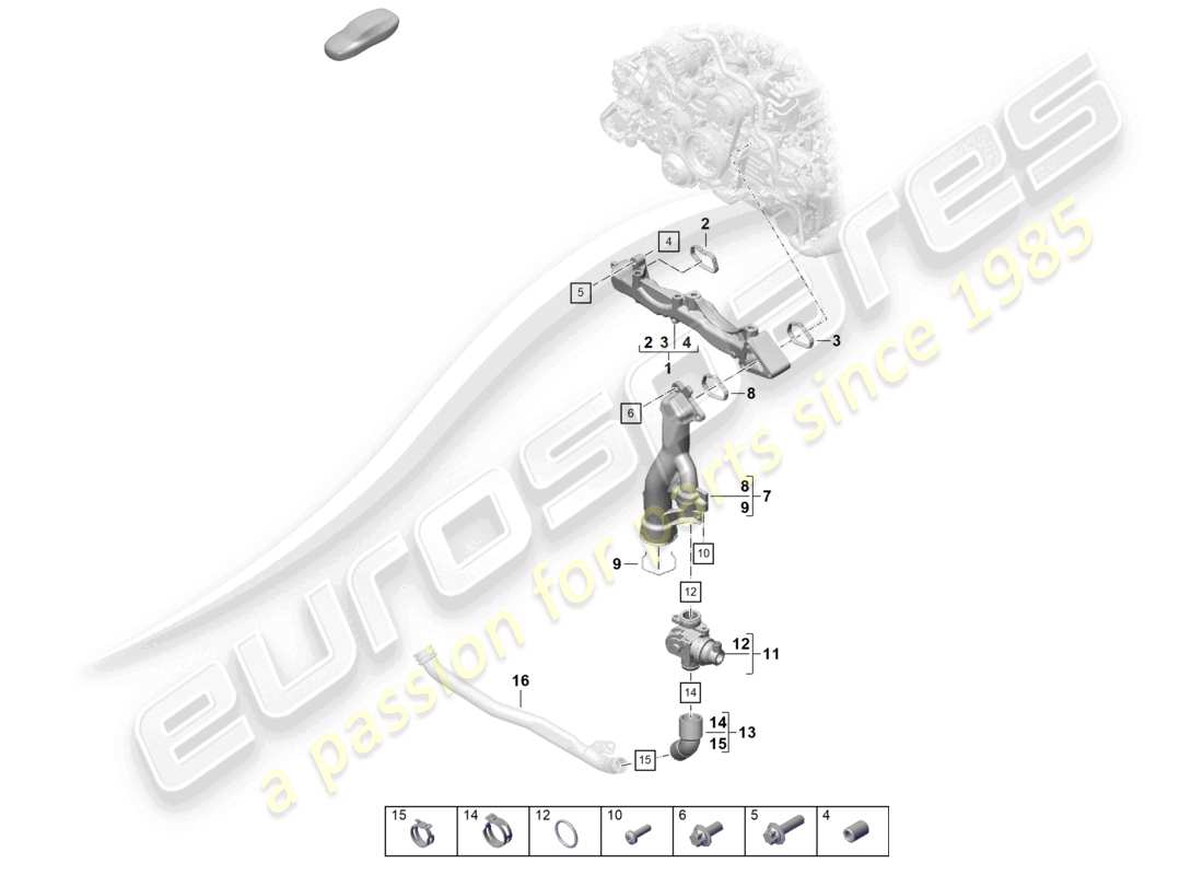 porsche 2021 (718 cayman gt4) diagrama de piezas del tubo de refrigerante del portador de conjunto