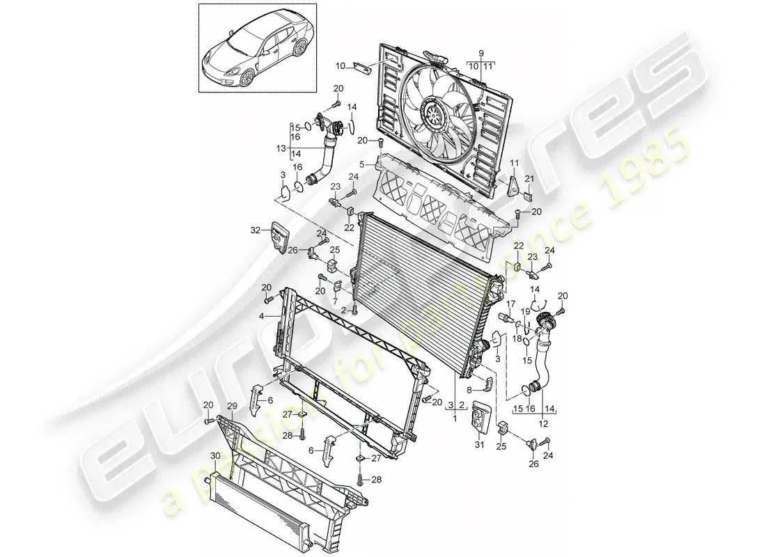 porsche 2012 (panamera 970) diagrama de piezas de refrigeración por agua