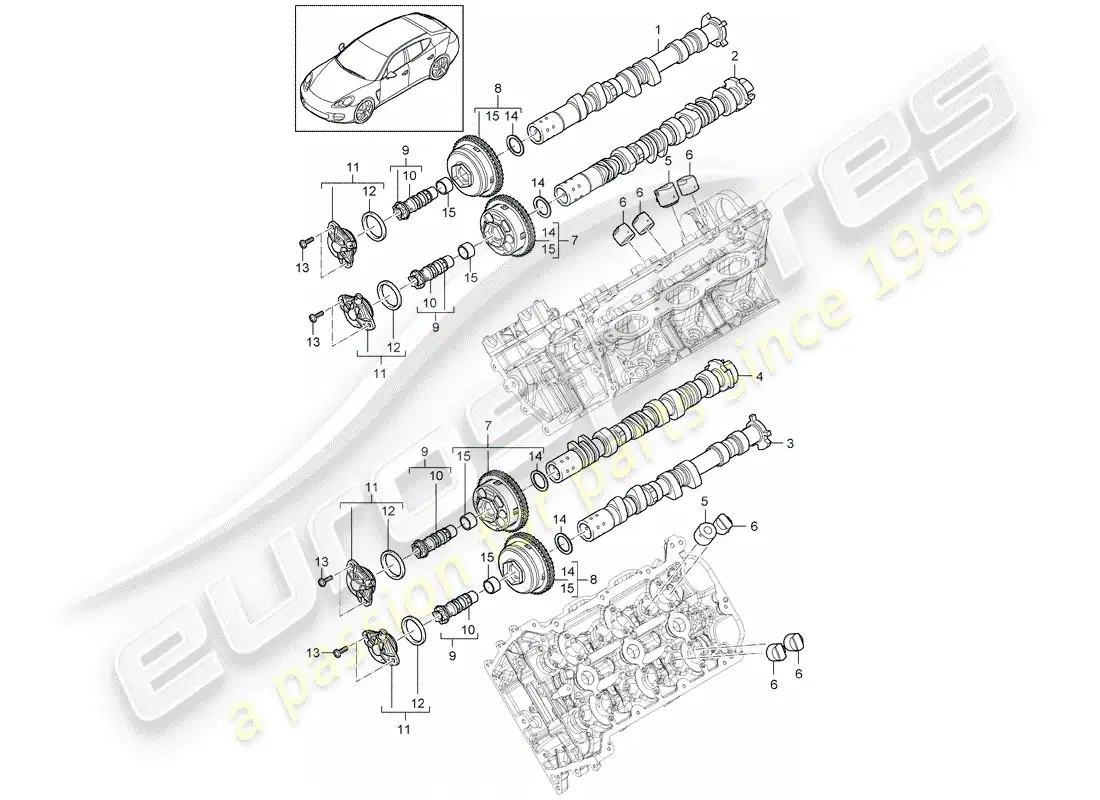 porsche 2016 (panamera 970) árbol de levas diagrama de piezas