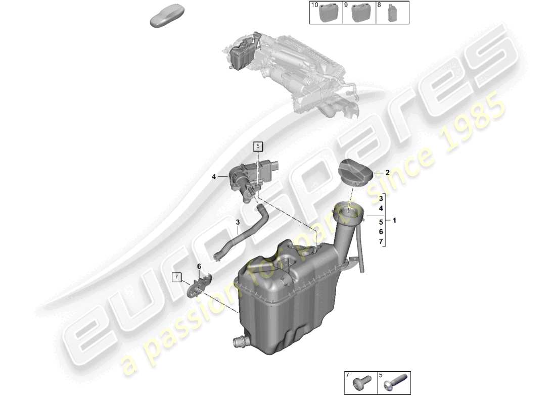 porsche 2024 (992-2) diagrama de piezas del tanque de expansión de refrigerante
