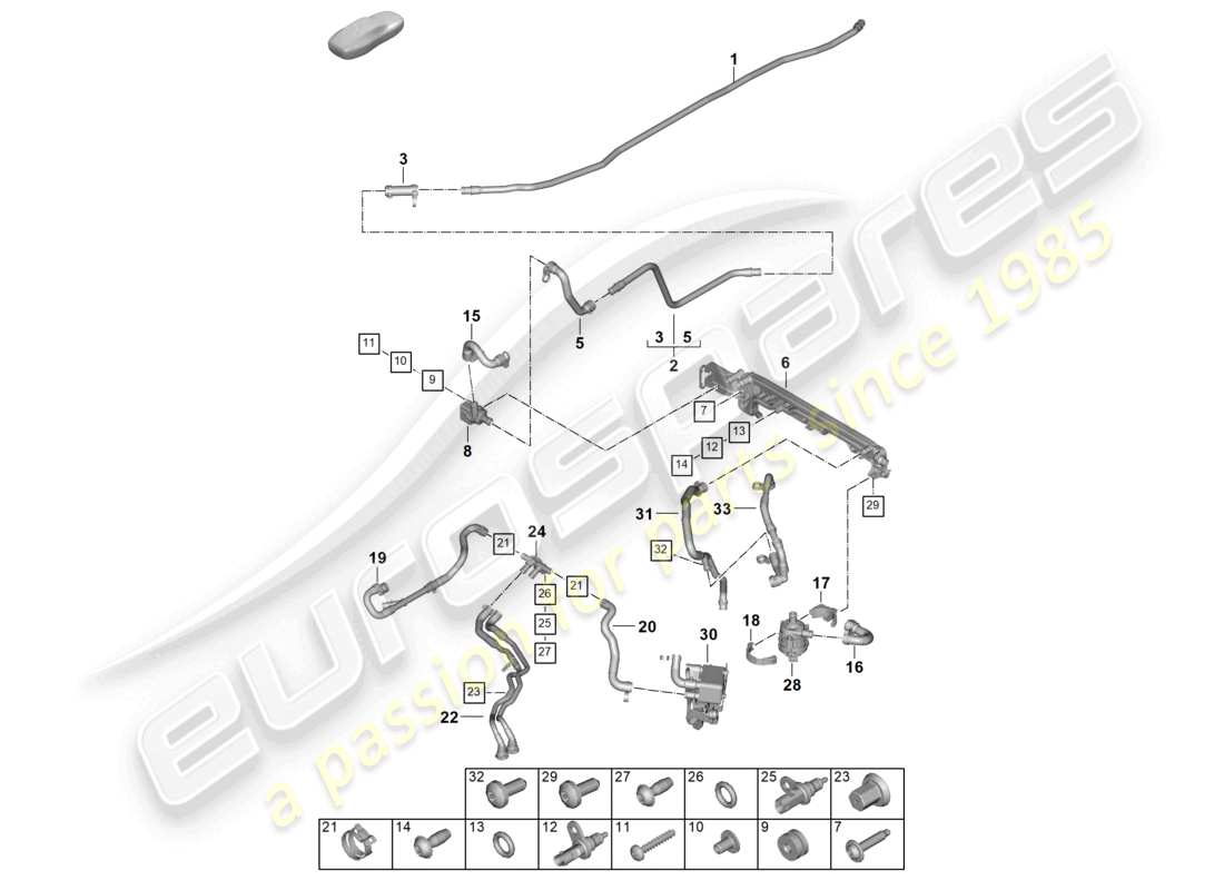 porsche 2024 (992-2) diagrama de piezas del calentador del motor del sistema de enfriamiento del refrigerante