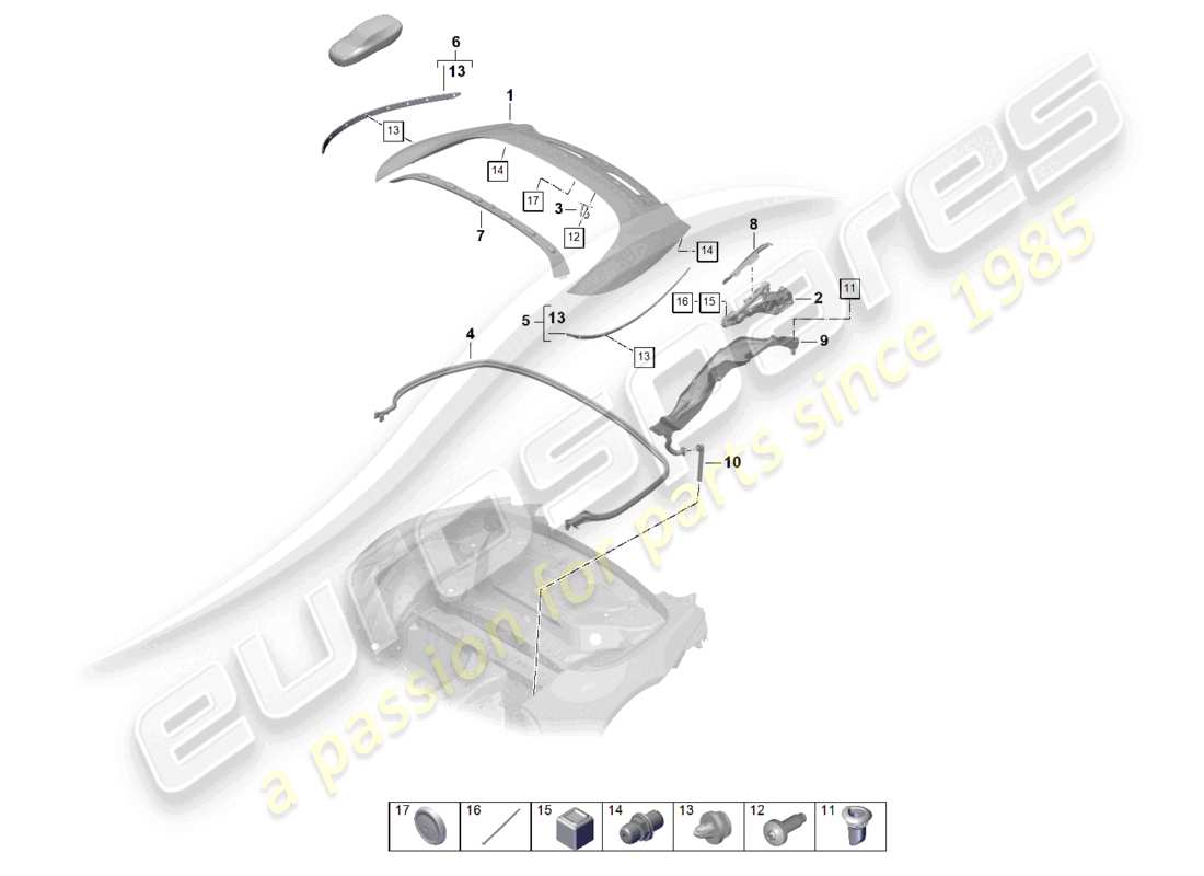 porsche 2024 (992-2) diagrama de piezas de la tapa de la caja de almacenaje superior cabrio