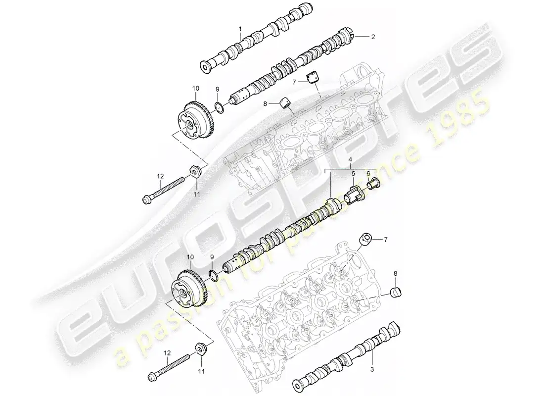 porsche 2008 (cayenne e1 9pa) árbol de levas diagrama de piezas
