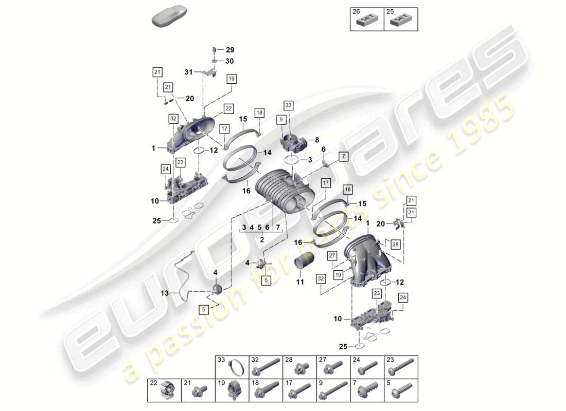 porsche 2021 (718 cayman gt4) diagrama de piezas de la válvula de mariposa del distribuidor de aire de admisión