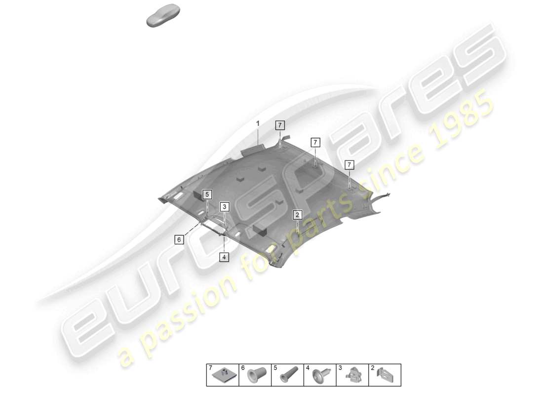 porsche 2021 (992-1 gt3/rs/st) diagrama de piezas del revestimiento del techo