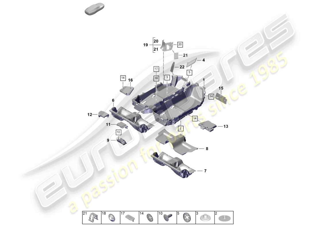 porsche 2024 (992-2) diagrama de piezas de molduras para pisos (alfombras)