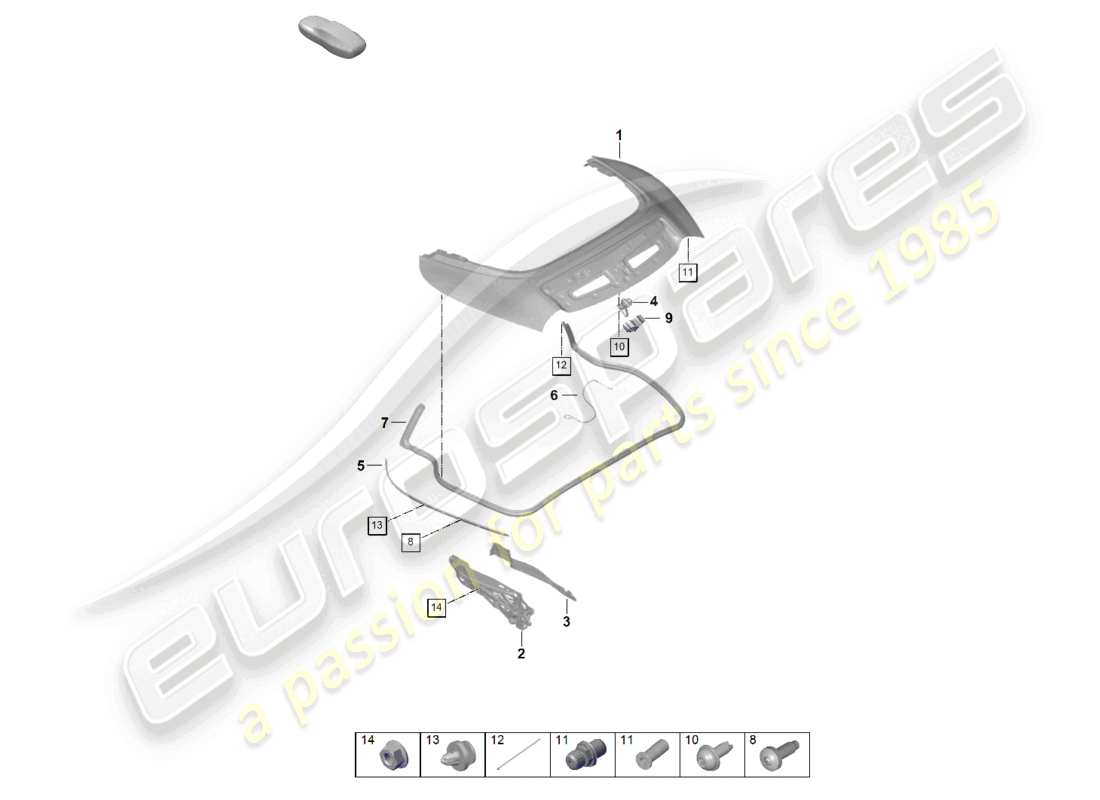 porsche 2024 (992-2) diagrama de piezas de la cubierta de la caja de almacenamiento de la capota convertible
