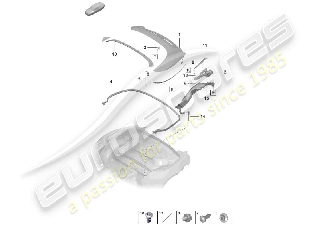 porsche 2021 (992-1 turbo / s) diagrama de piezas de la tapa de la caja de almacenaje superior cabrio