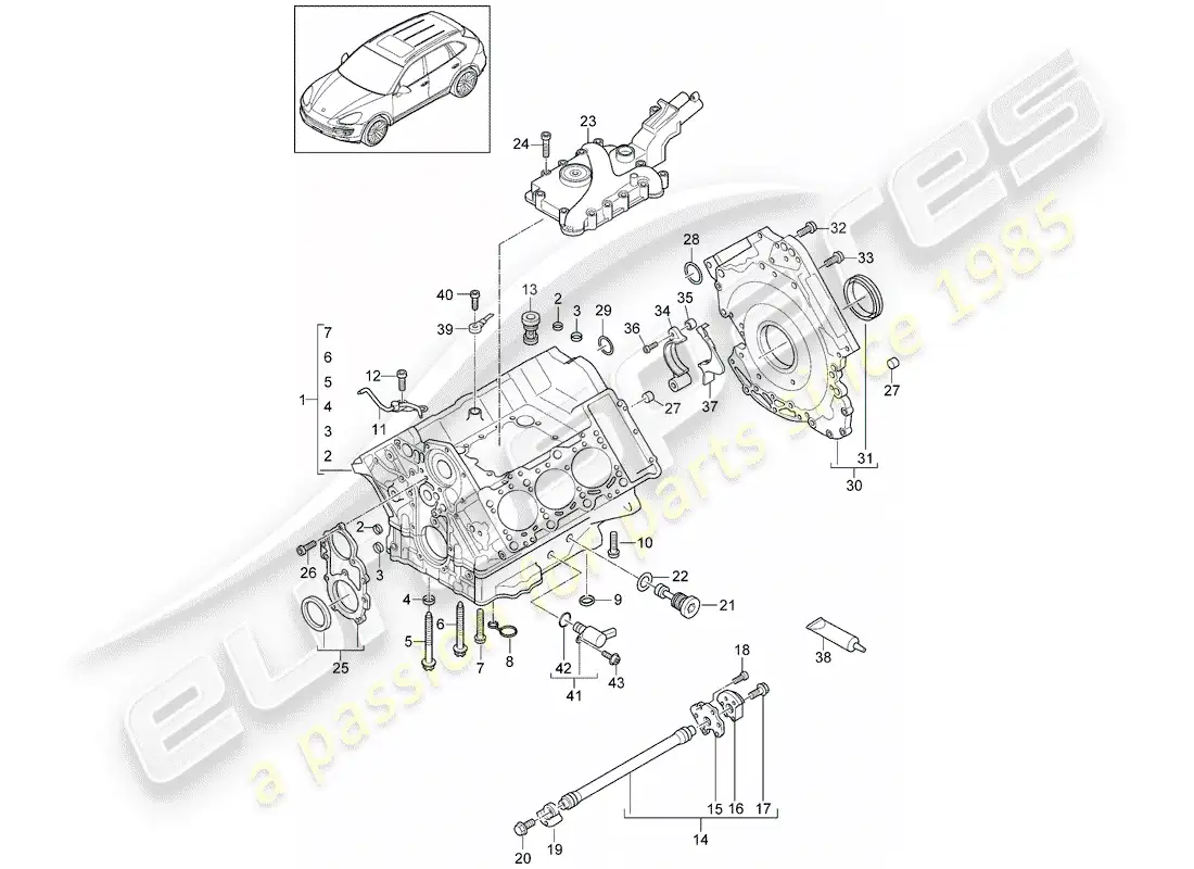 porsche 2014 (cayenne e2 92a) crankcase diagrama de piezas