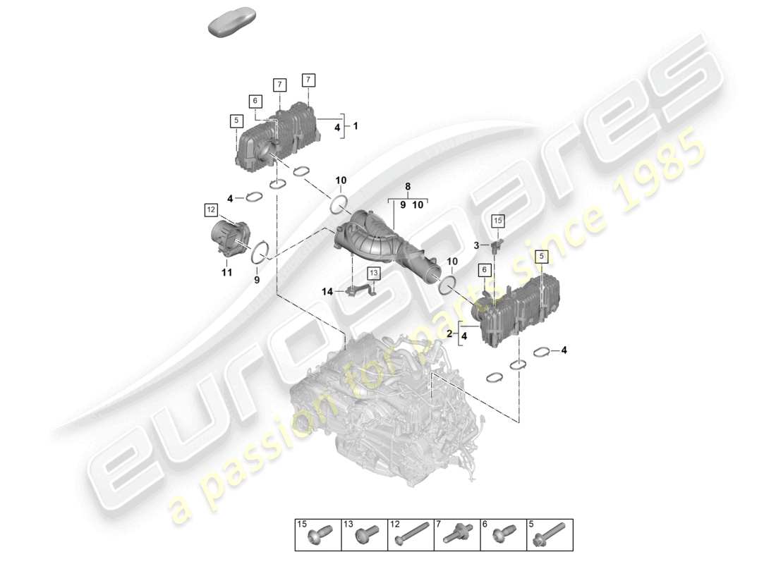 porsche 2024 (992-2) diagrama de piezas de la válvula de mariposa del distribuidor de aire de admisión