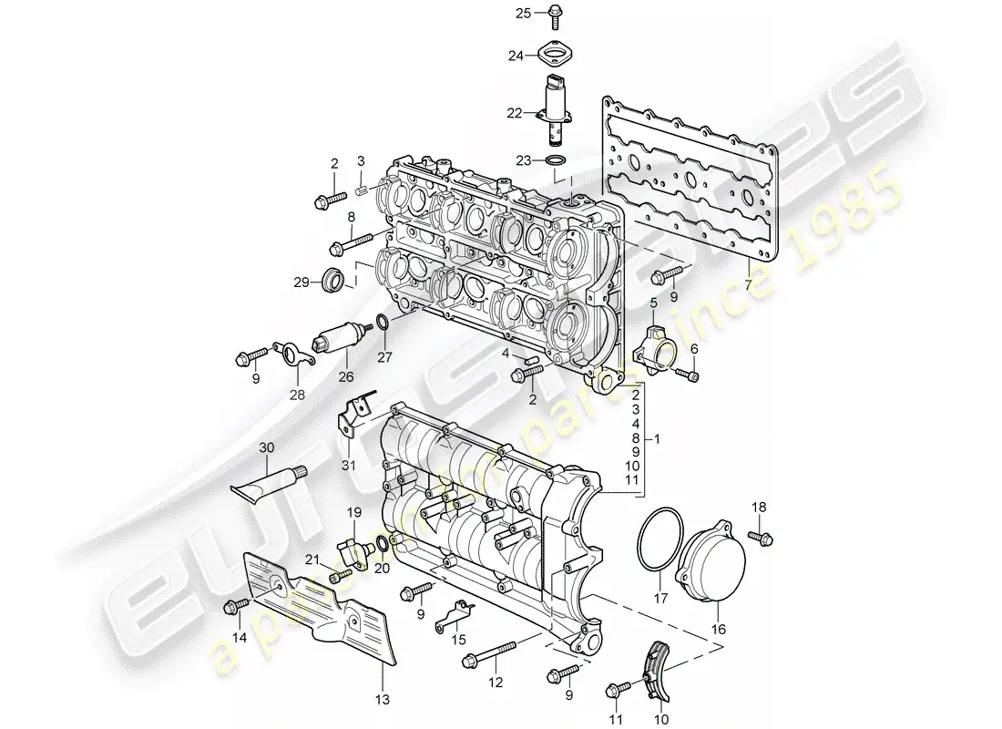 porsche 2008 (997-1 turbo / gt2) diagrama de piezas de la carcasa del árbol de levas