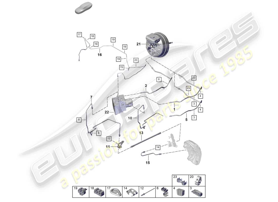 porsche 2025 (cayenne e3 pa) diagrama de piezas de la línea de freno del extremo delantero