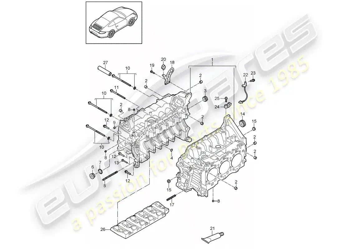 porsche 2010 (997-2) crankcase diagrama de piezas