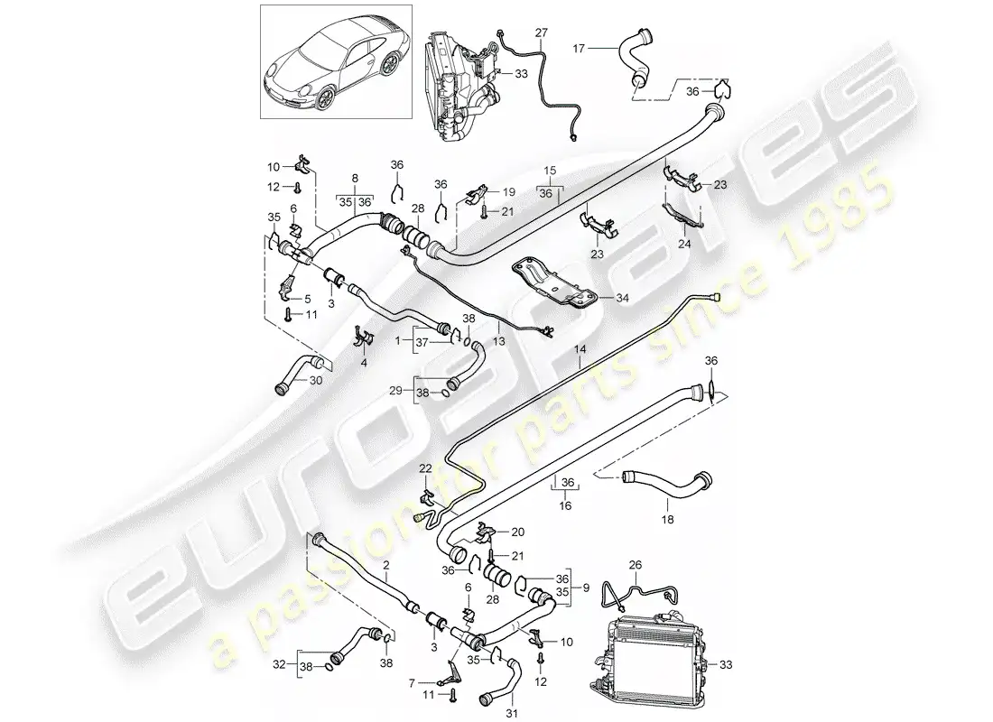 porsche 2010 (997-2) water cooling 2 diagrama de piezas