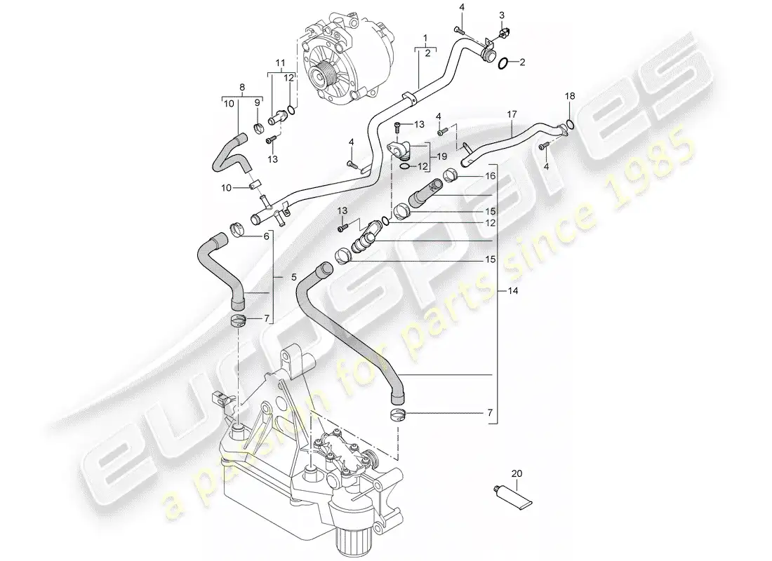 porsche 2004 (cayenne e1 9pa) water cooling diagrama de piezas
