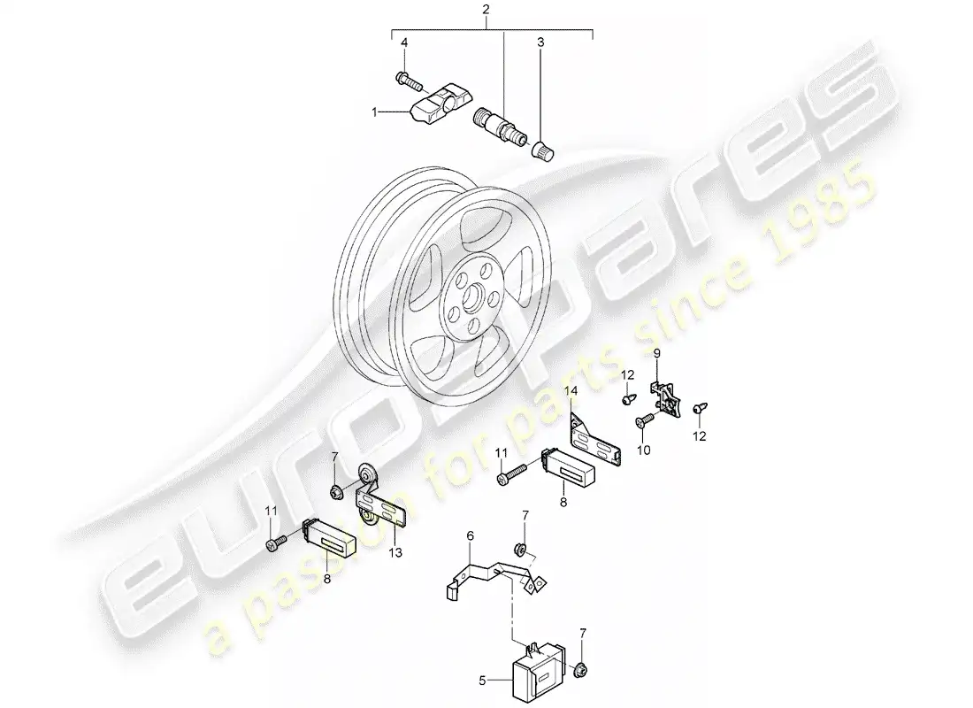 porsche 2006 (997-1) sistema de control de presión de neumáticos diagrama de piezas