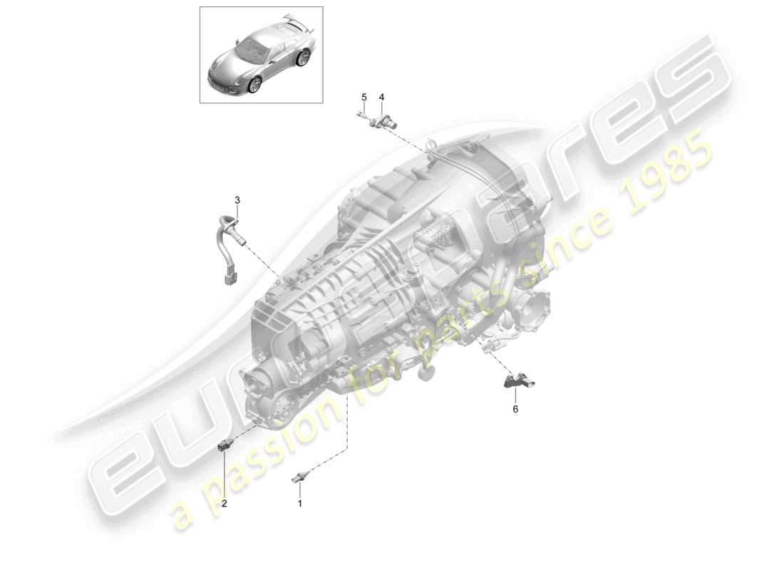 porsche 2021 (991-2 r/gt3/rs) caja de cambios manual piezas individuales diagrama de piezas