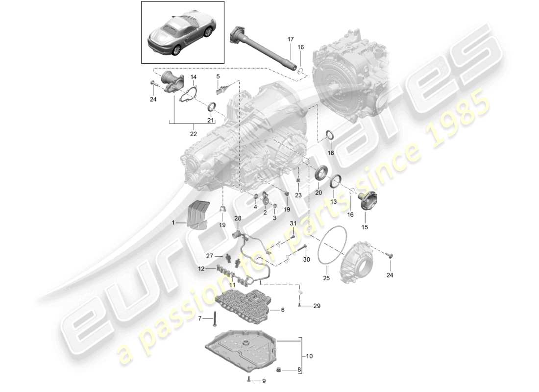 porsche 2023 (718 boxster) - pdk - caja de cambios piezas individuales diagrama de piezas