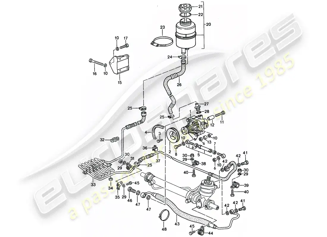 porsche 1993 (968) dirección asistida - bomba de dirección asistida - líneas diagrama de piezas