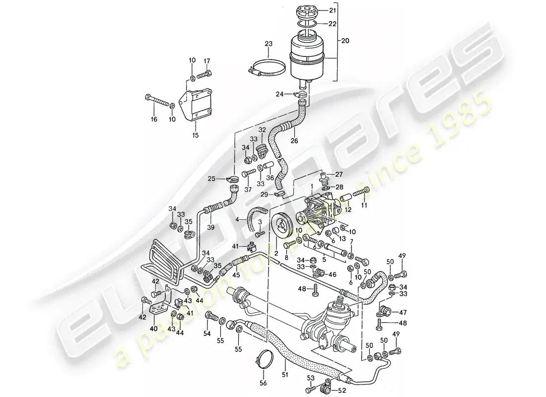 porsche 1990 (944) dirección asistida - bomba de dirección asistida - líneas diagrama de piezas