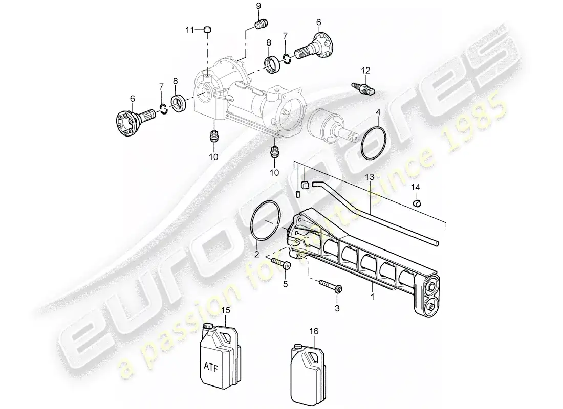 porsche 2008 (997-1 turbo / gt2) diferencial del eje delantero diagrama de piezas