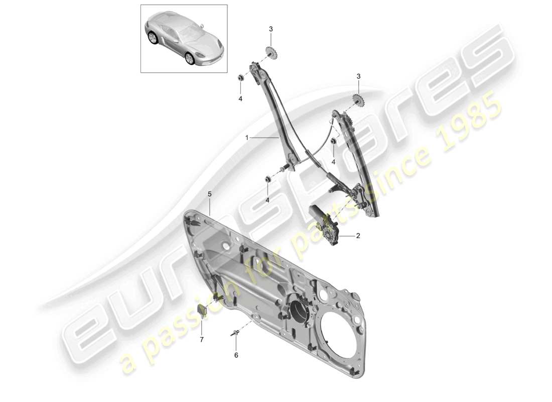porsche 2022 (718 cayman) diagrama de pieza del regulador de ventana