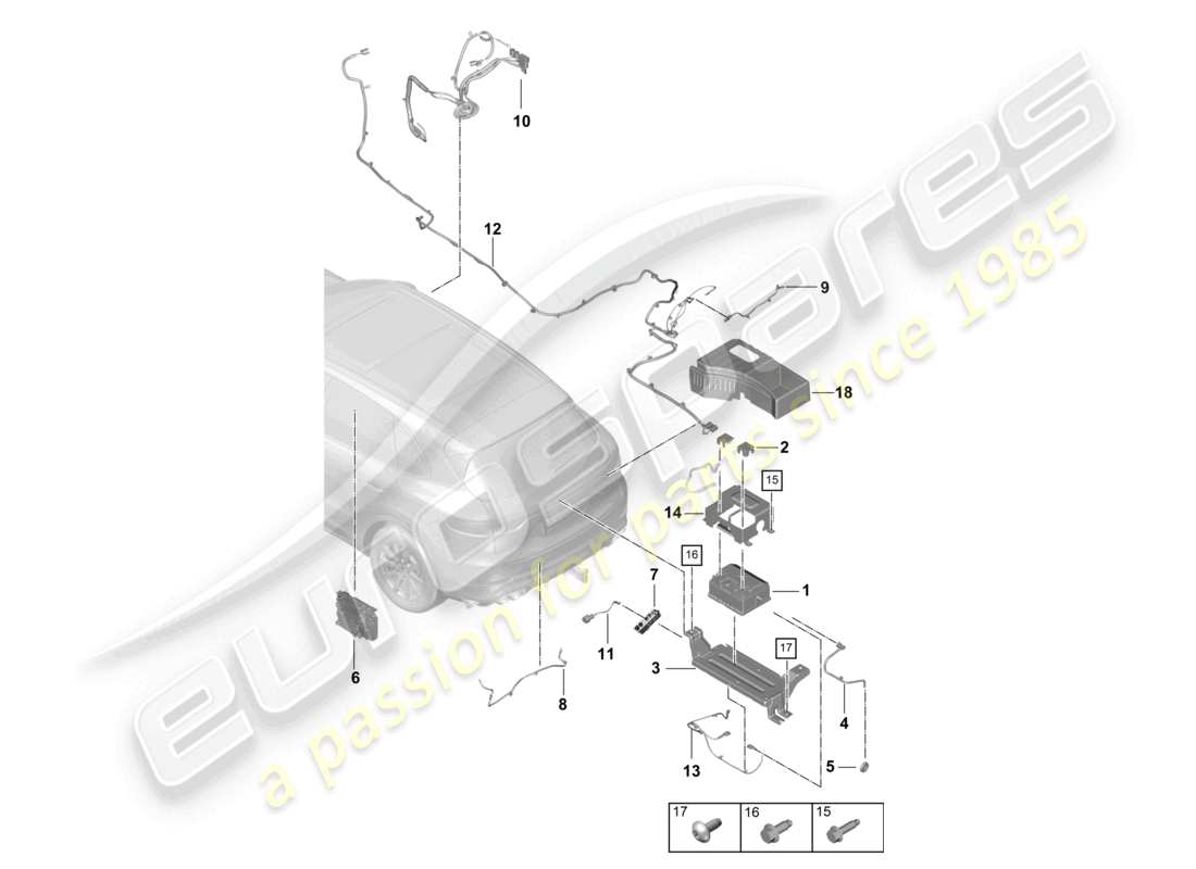 porsche 2021 (cayenne e3 9ya/9yb) diagrama de piezas de la batería 48 voltios
