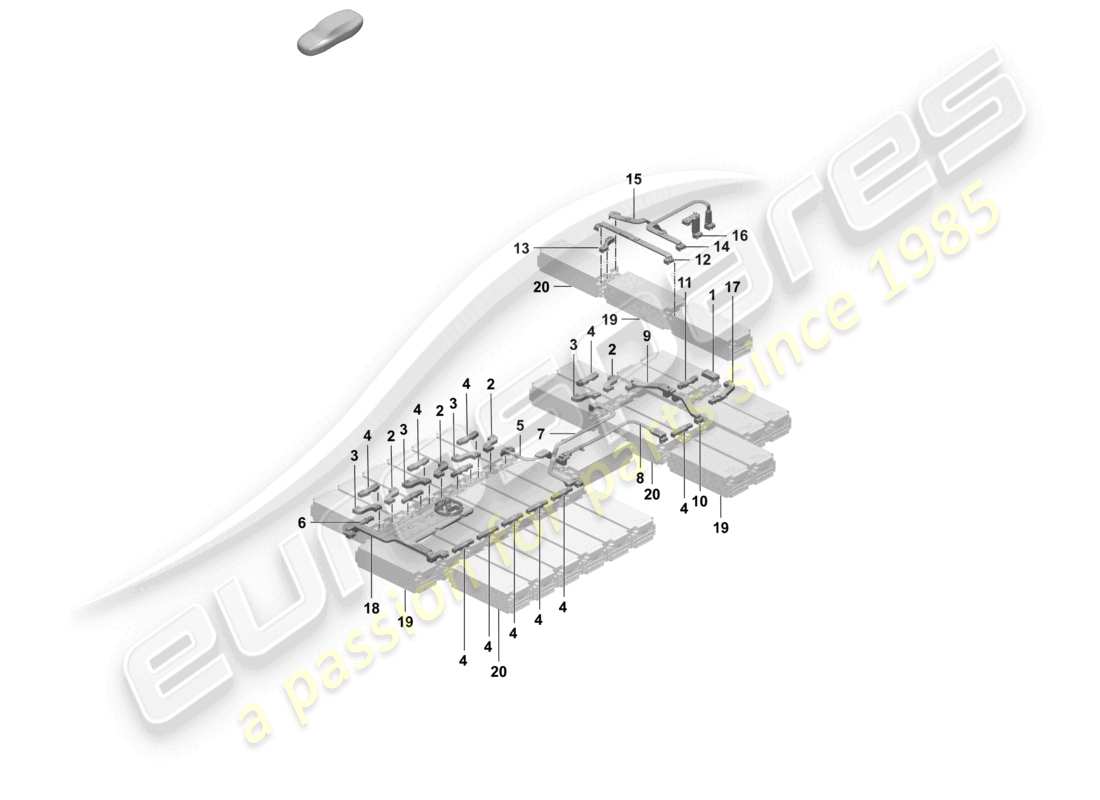 porsche 2025 (taycan 9j1-2) diagrama de piezas del conector del módulo de batería de alto voltaje
