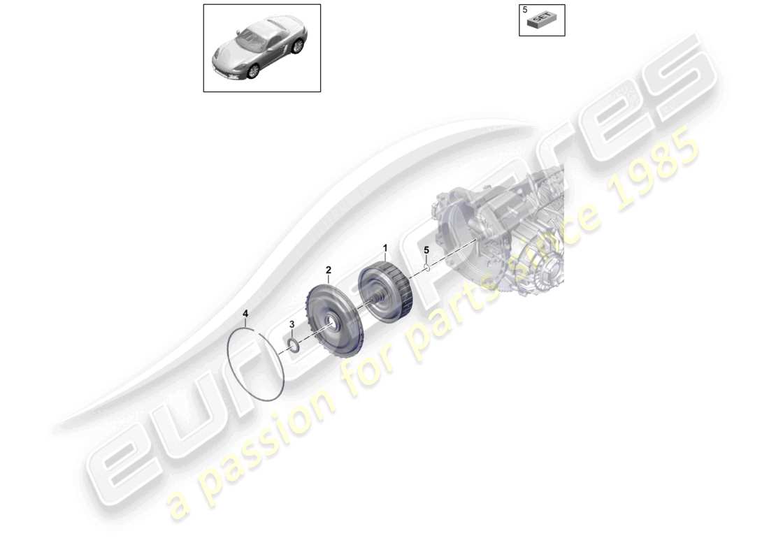 porsche 2023 (718 boxster) - pdk - diagrama de piezas del embrague de la caja de cambios para caja de cambios de doble embrague
