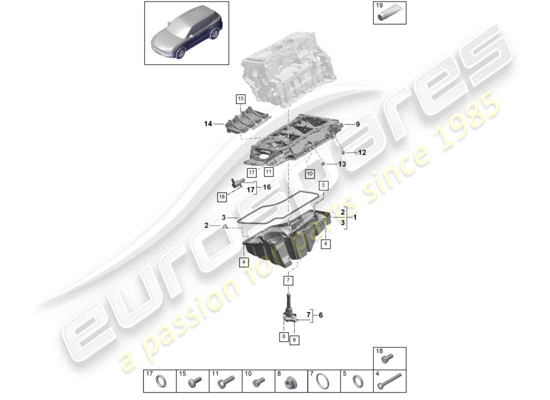 porsche 2024 (cayenne e3 9ya/9yb) diagrama de piezas del cárter de aceite de la carcasa conductora de aceite