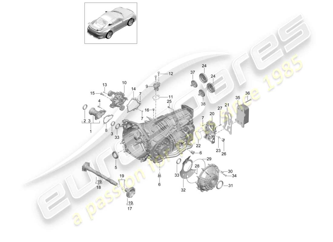 porsche 2021 (991-2 r/gt3/rs) caja de cambios manual piezas individuales diagrama de piezas