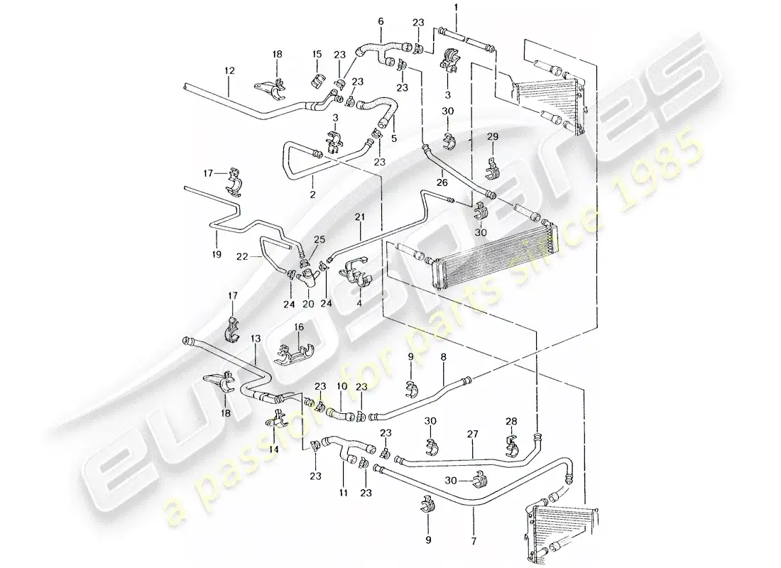 porsche 2004 (996 turbo / gt2) refrigeración por agua 2 diagrama de piezas