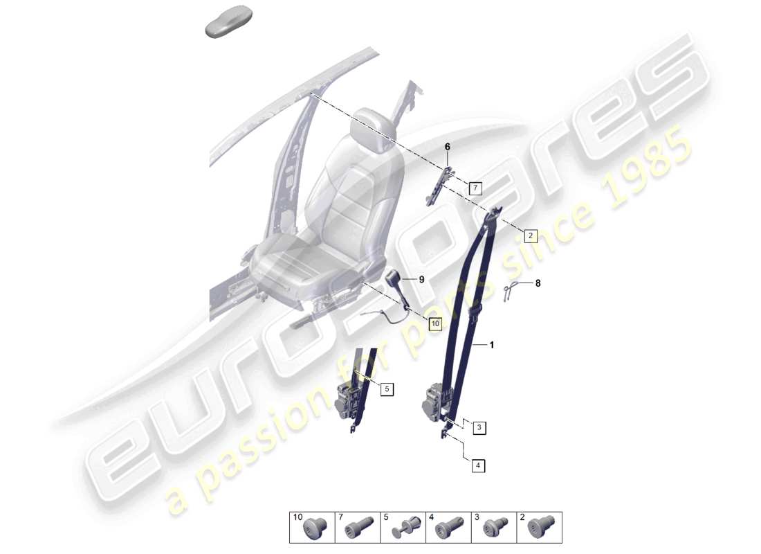 porsche 2024 (cayenne e3 pa) diagrama de piezas del cierre del cinturón de seguridad delantero de tres puntos