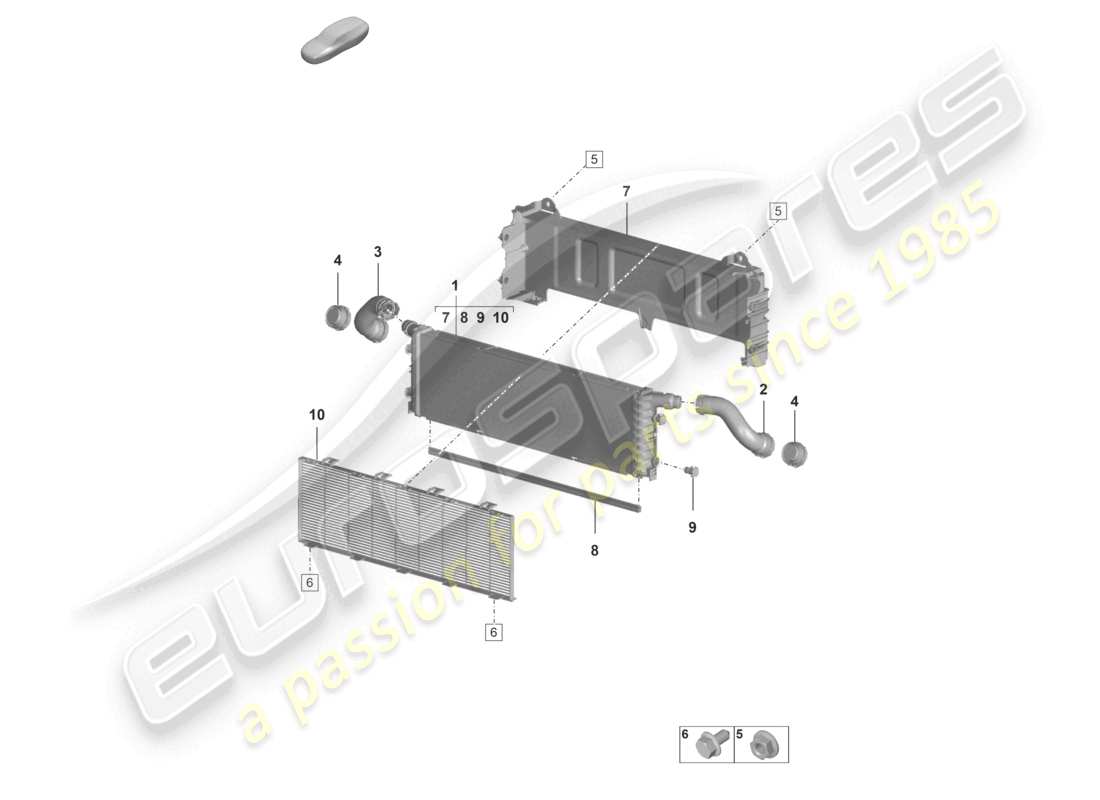 porsche 2024 (992-2 turbo / s) diagrama de piezas del enfriador de refrigerante delantero central para vehículos con radiador de refrigerante adicional