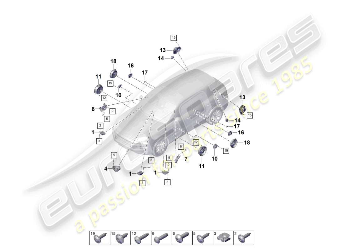 porsche 2024 (cayenne e3 pa) diagrama de piezas del altavoz