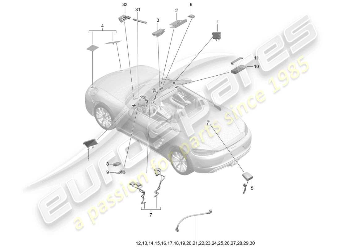 porsche 2021 (718 boxster) diagrama de piezas de un solo cable aéreo