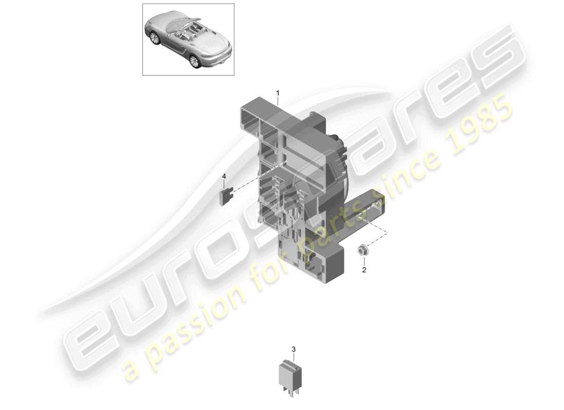 porsche 2021 (718 boxster) diagrama de piezas del compartimento trasero de equipaje con sistema eléctrico central