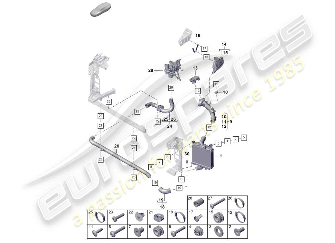 porsche 2024 (cayenne e3 pa) diagrama de piezas de la manguera de presión del enfriador de aire de carga