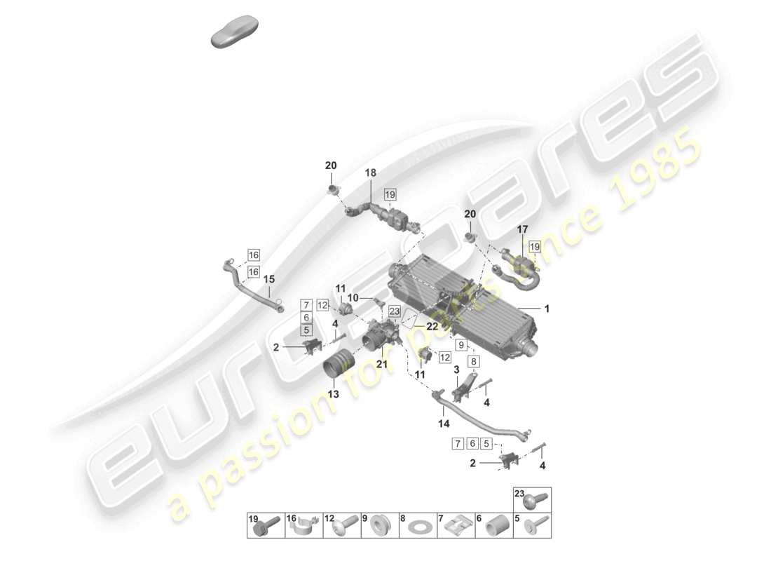 porsche 2024 (992-1) diagrama de piezas del generador de ruido del enfriador de aire de carga