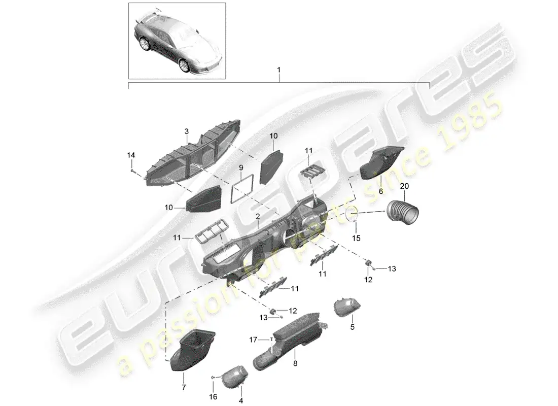porsche 2016 (991-1 r/gt3/rs) filtro de aire diagrama de piezas