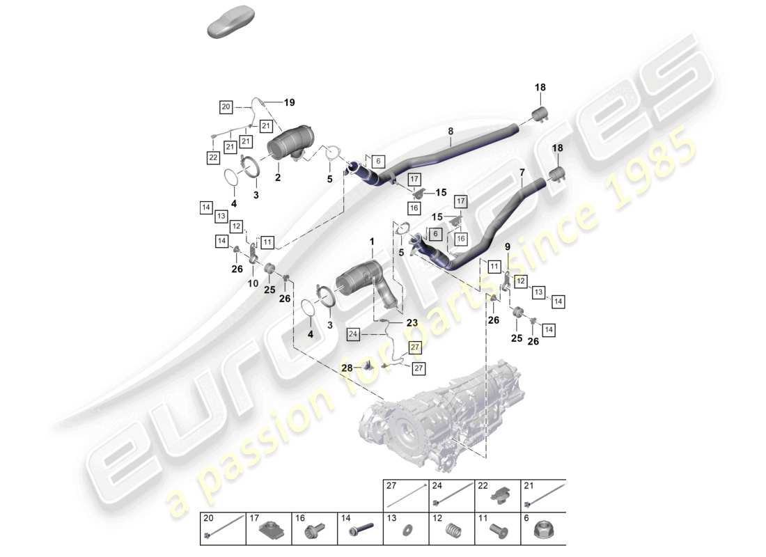 porsche 2024 (cayenne e3 pa) sistema de escape tubo de escape con catalizador tubo de escape sonda lambda diagrama de piezas
