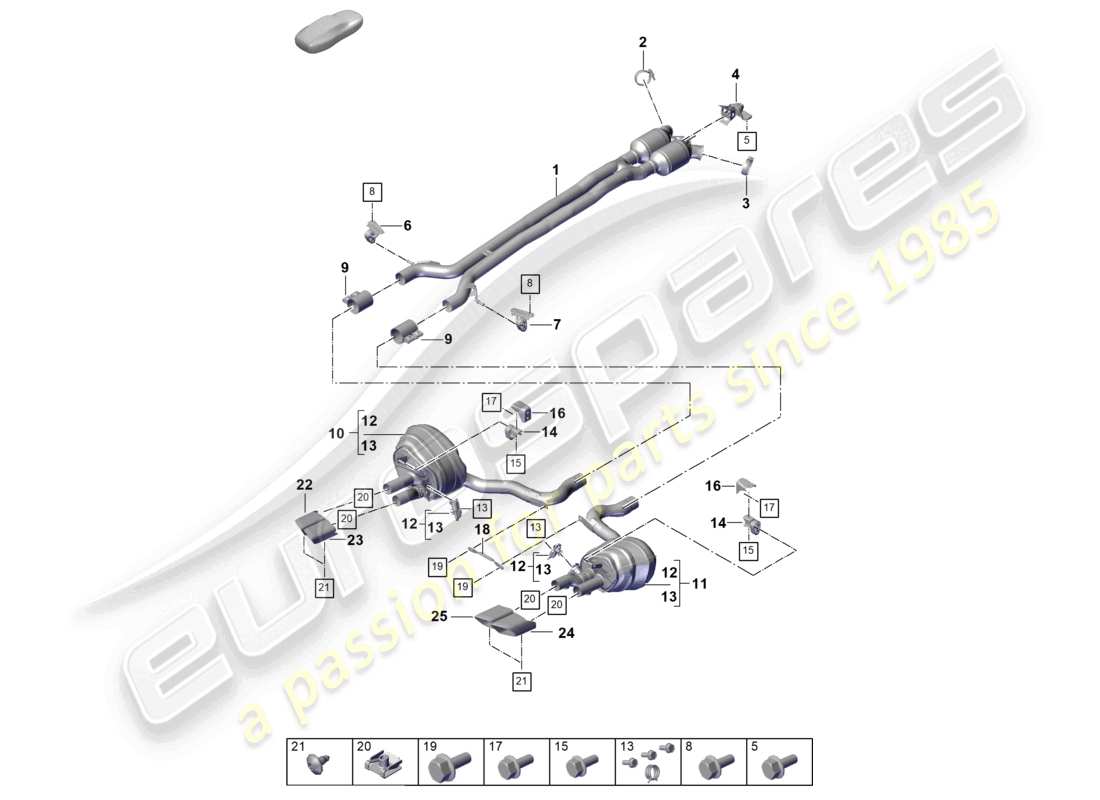 porsche 2024 (panamera 976) sistema de escape silenciador delantero silenciador trasero diagrama de piezas del tubo de escape